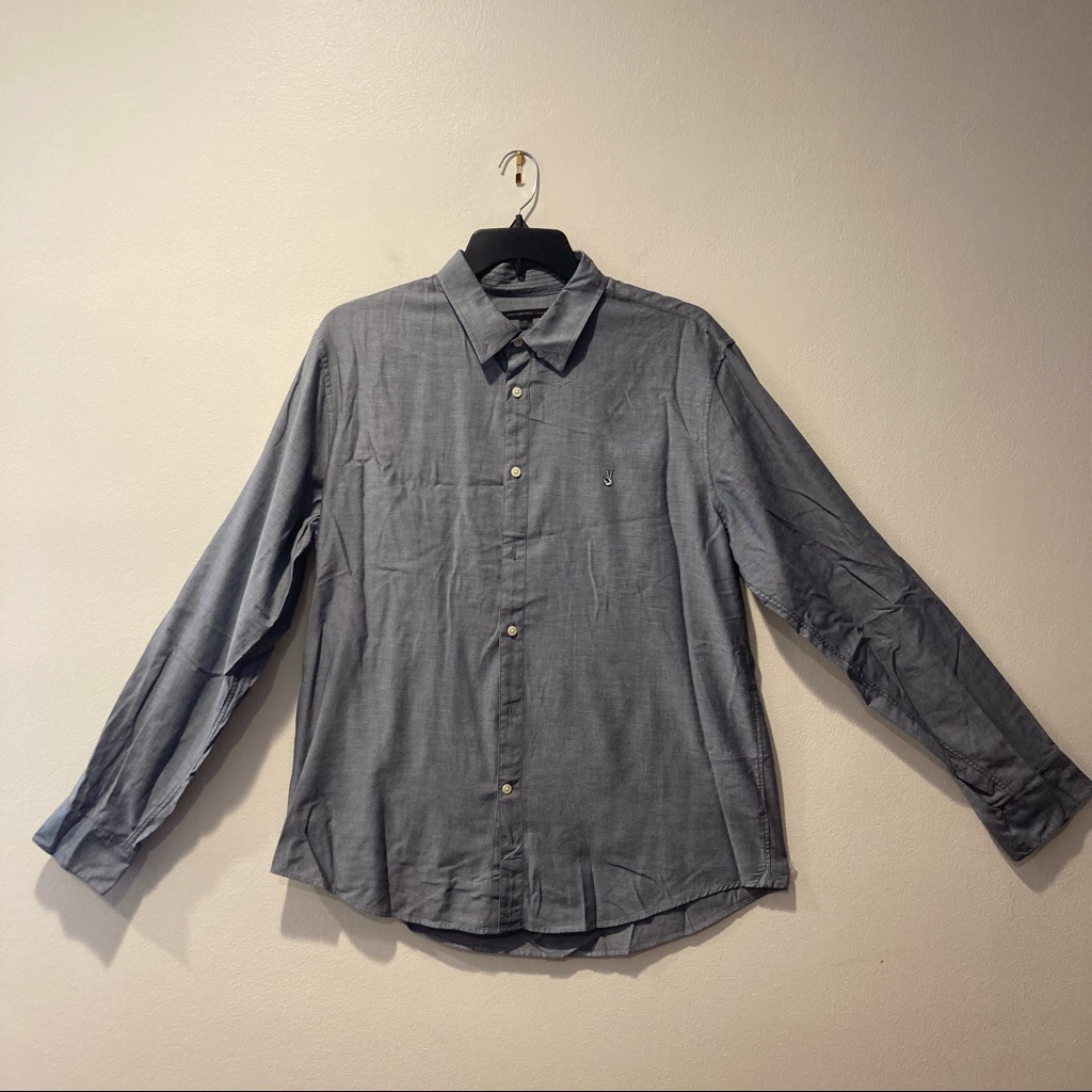 John Varvatos Brand Mens Button Down Button Up Grey Shirt Size Xl